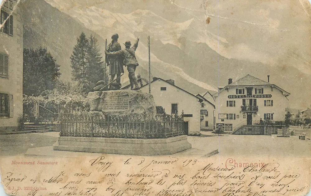 Monument Saussure — statue de deux soldats — éditeur E.J. D. 3253 Quina - Awers