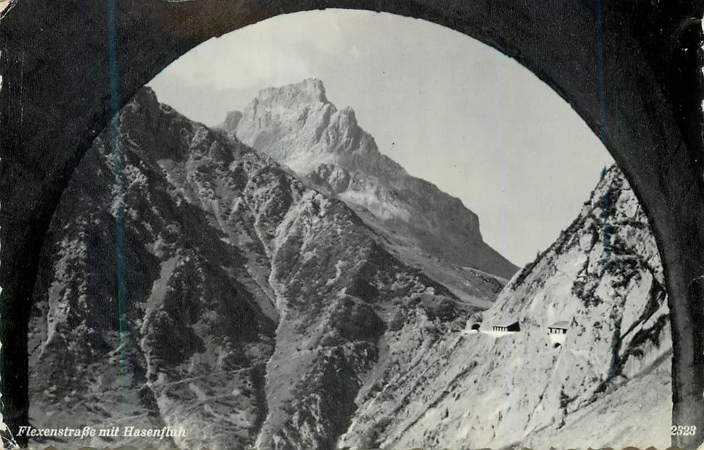 Flexenstraße com Hasenfluh — vista de dentro de um túnel — n° 2323 - Frente