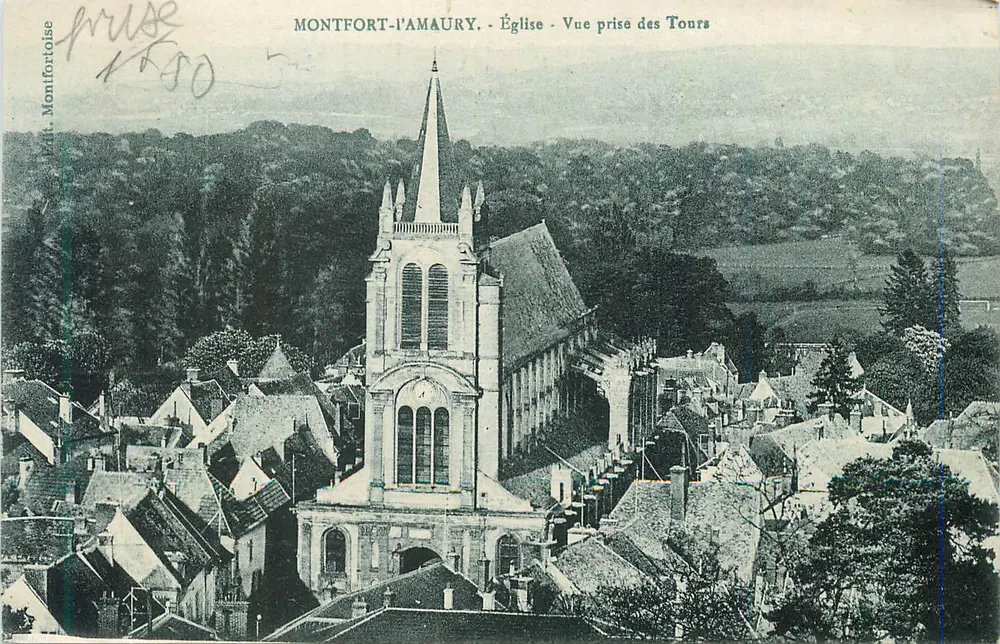 Montfort-l'Amaury — Kirche — Ansicht von den Türmen — Verlag Montfortoise - Vorderseite