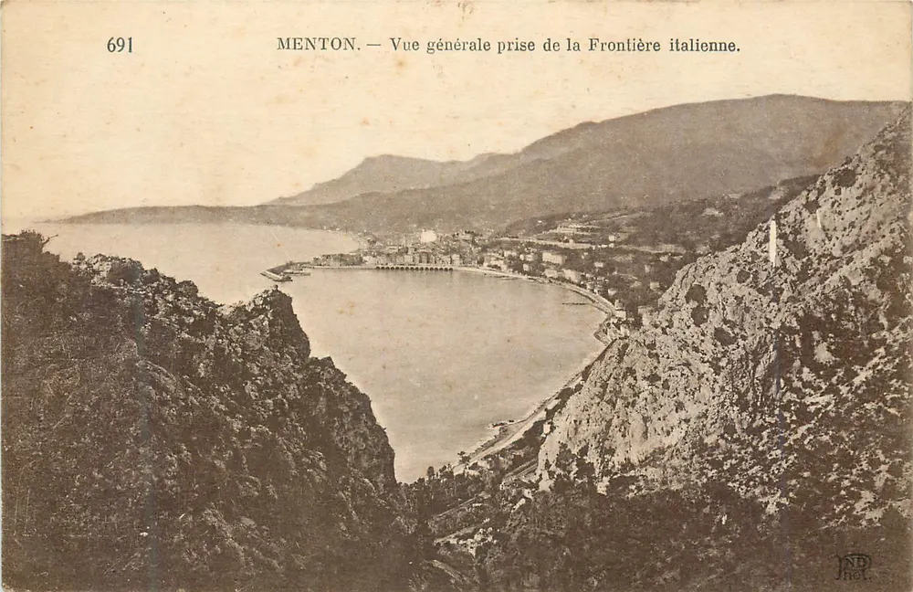 Menton — Vue générale prise de la Frontière italienne — NDH, n° 691 - Recto