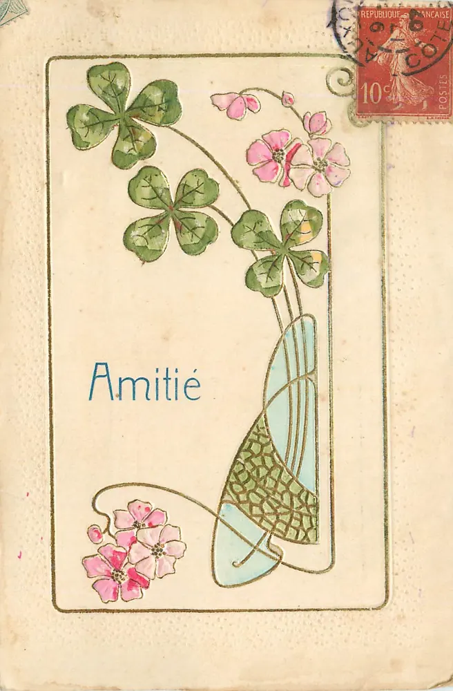 Amizade — Carta postal decorativa — editor e número de série ilegíveis - Frente