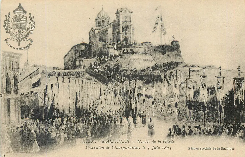 Marseille — N.-D. de la Garde — Prozession der Eröffnung, 5. Juni 1864 — Sonderausgabe der Basilika - Vorderseite