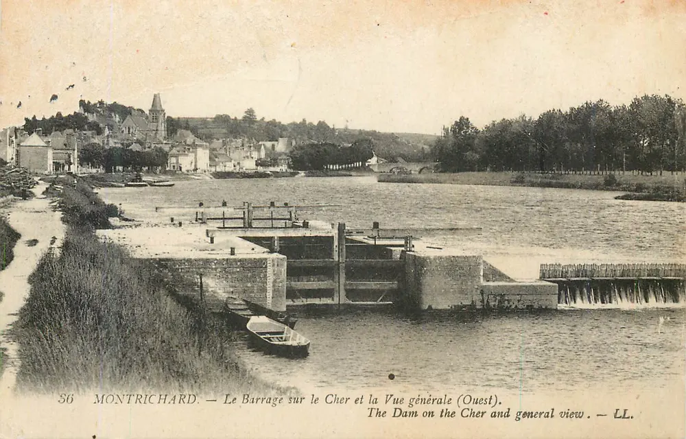 Montrichard — Der Staudamm am Cher und die allgemeine Aussicht (Westen) — LL. - Vorderseite