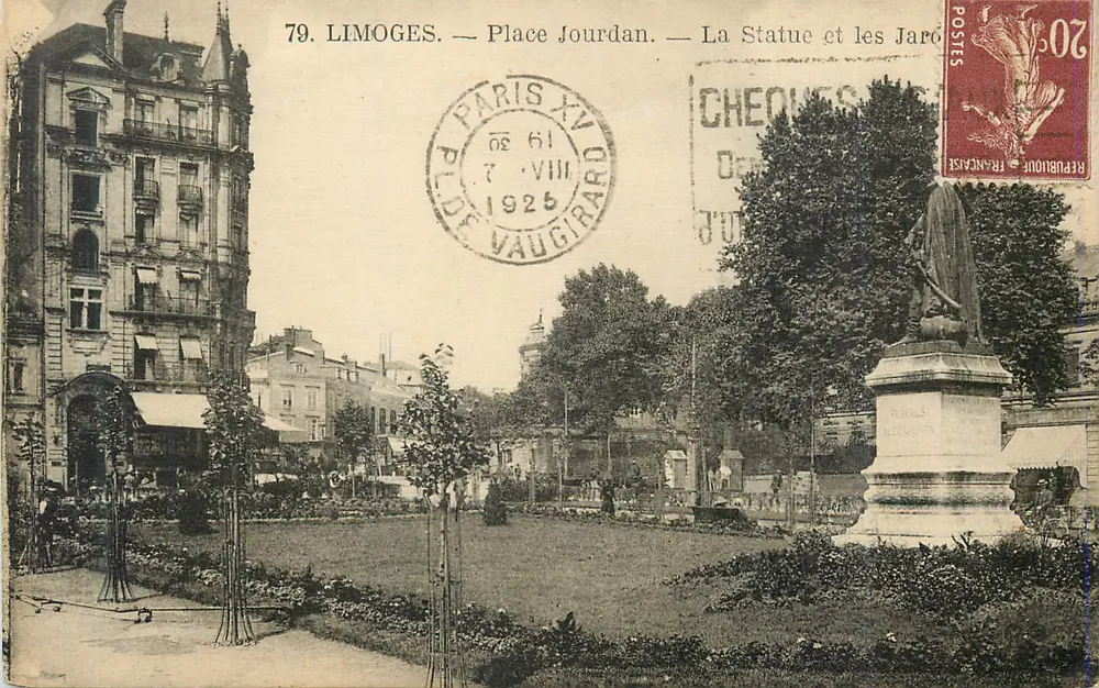 Limoges — Place Jourdan — La Statue et les Jardins - Recto