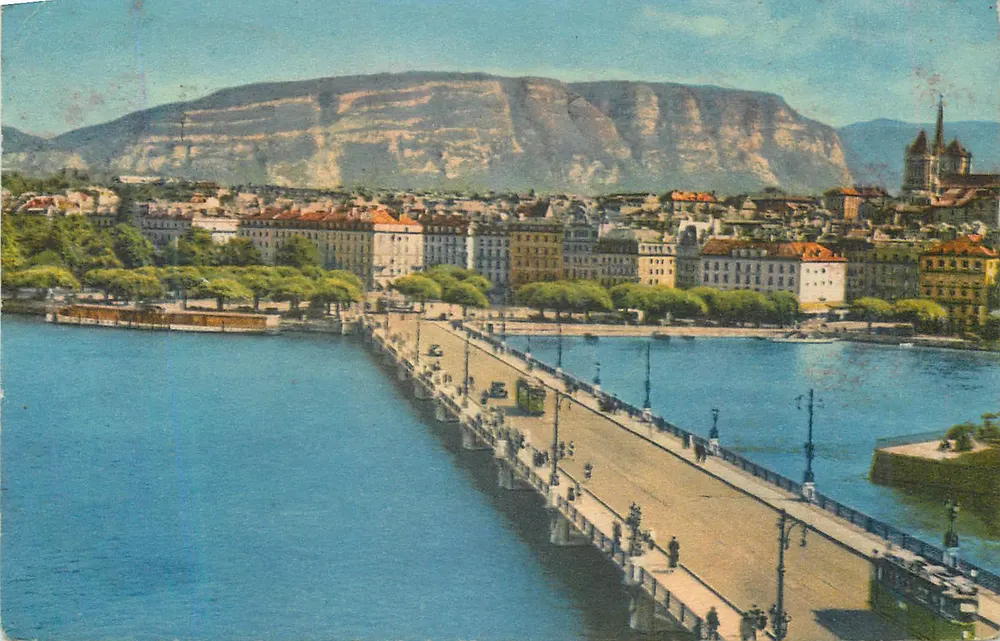 Vista de Lyon — Ponte da Guillotière e montanha de Vénissieux — editor não identificável - Frente