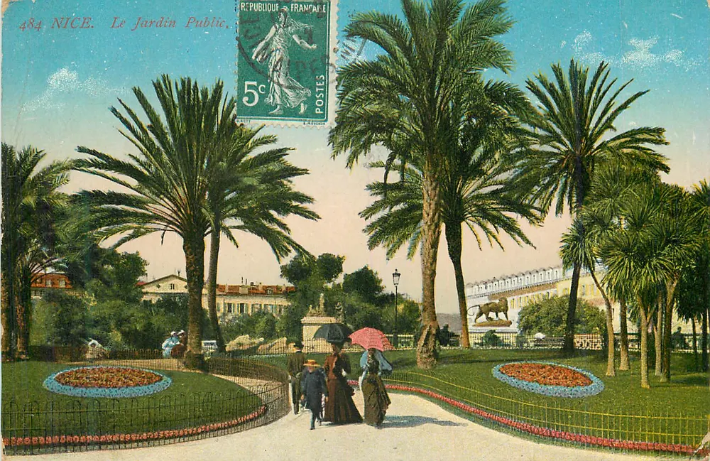 Nice. O Jardim Público — vista do parque com palmeiras e passeio — editor desconhecido, n° 484 - Frente