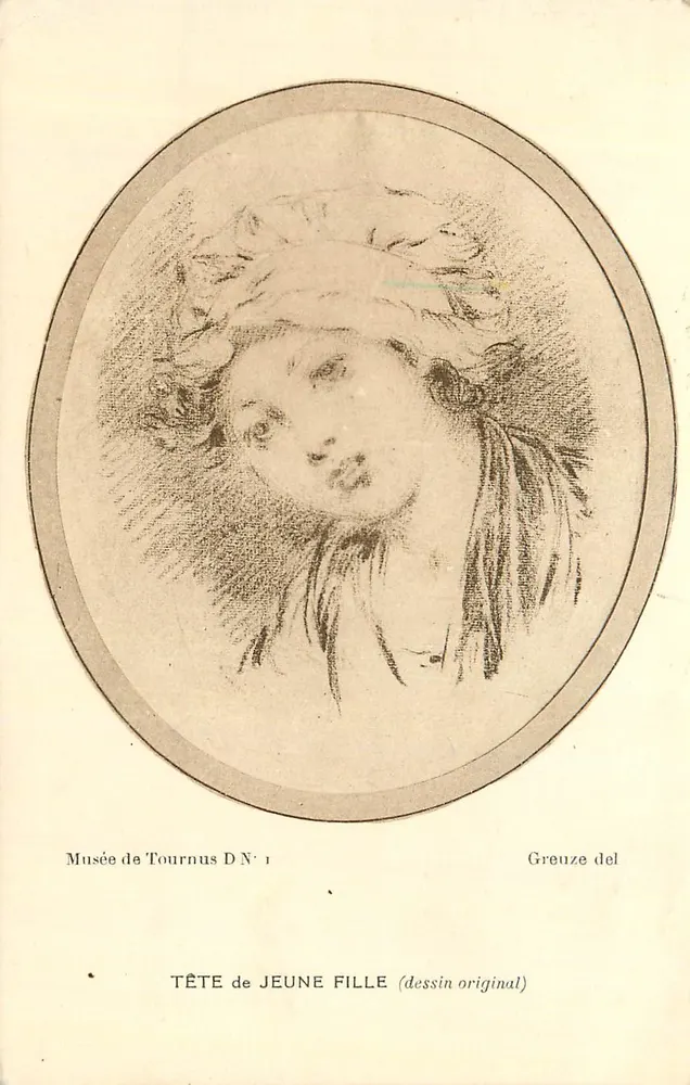 Kopf einer jungen Frau — Originalzeichnung — Museum von Tournus D N° 1 — Greuze del - Vorderseite