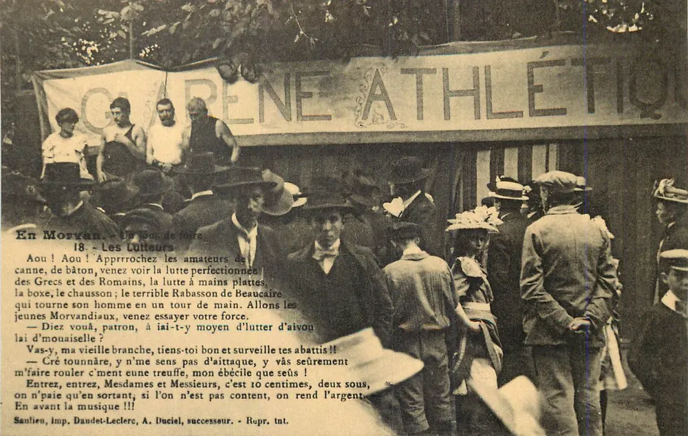 Os Lutadores em Garenne Athlética — En Morran — Imp. Daudet-Leclerc, A. Duciel, sucessor - Frente