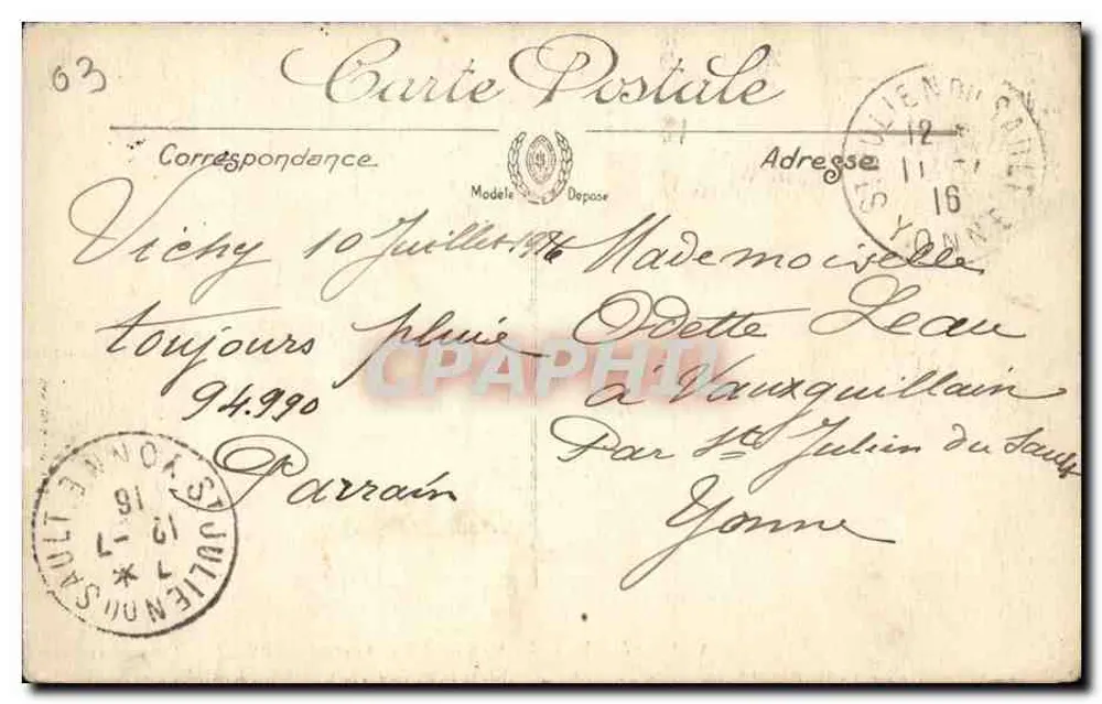 Vichy — Um Canto da Avenida Coberta — Edição G. Geniller - Verso
