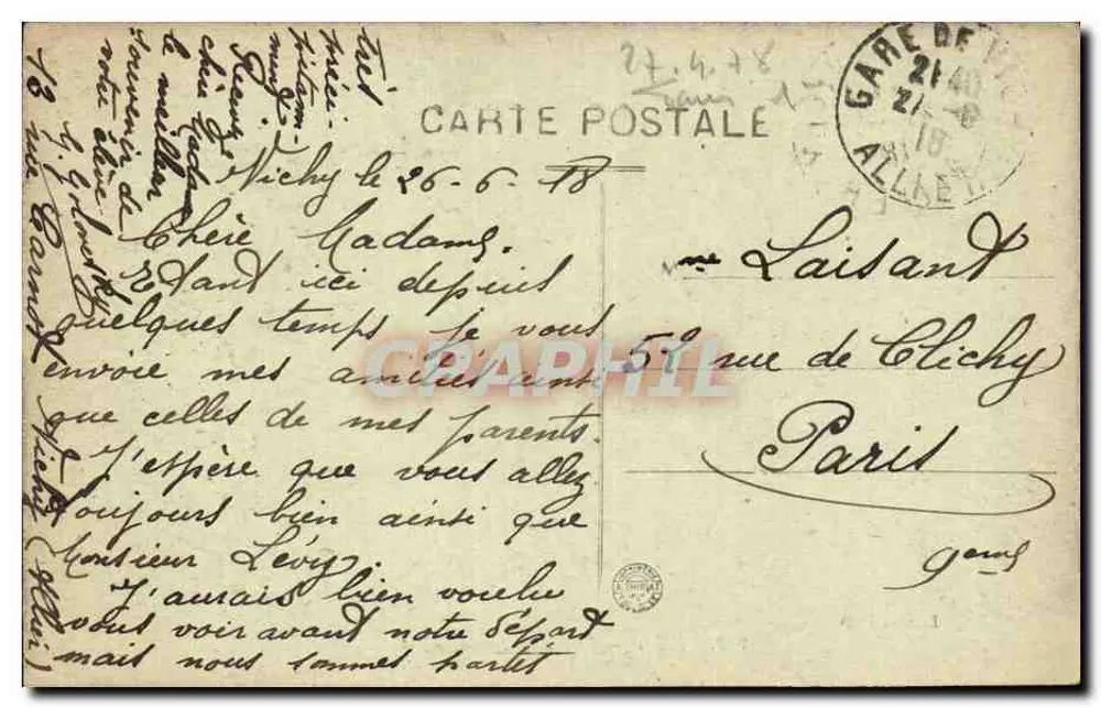 Vichy — O Palácio das Fontes — Edição L.O. n°212 - Verso