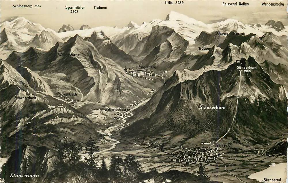 Vista panorâmica das Alpes suíças — Stanserhorn e arredores — editor não identificado, n° de série 3239 - Frente