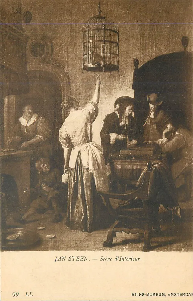 Jan Steen — Cena de Interior — Rijksmuseum, Amsterdam - Frente