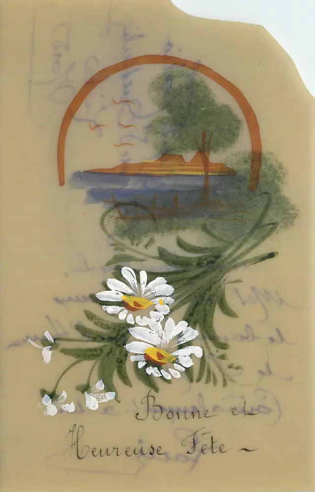 Lago e flores — Boa e Feliz Festa — carta postal decorativa - Frente
