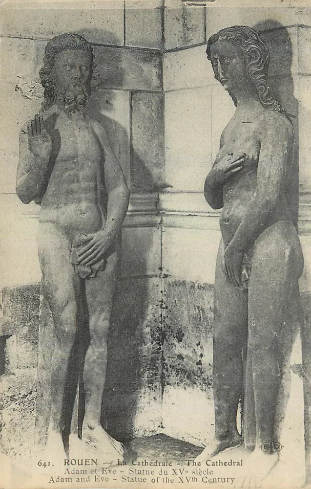 Rouen — Die Kathedrale — Statuen von Adam und Eva — 15. Jahrhundert - Vorderseite
