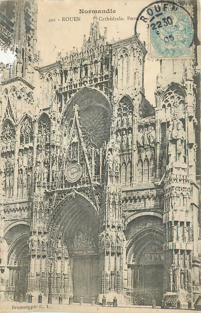 Rouen — Cathédrale, Portail — Bromotypie C. V., n° 401 - Anverso