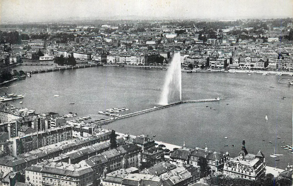 Fonte da Jet d'eau — Genebra — vista aérea — editor não visível - Frente