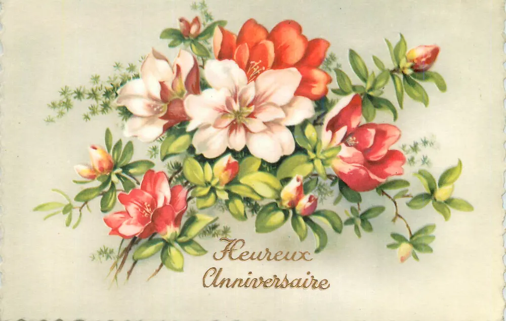 Arranjo de flores — Parabéns pelo aniversário — editor e número de série ilegíveis - Frente
