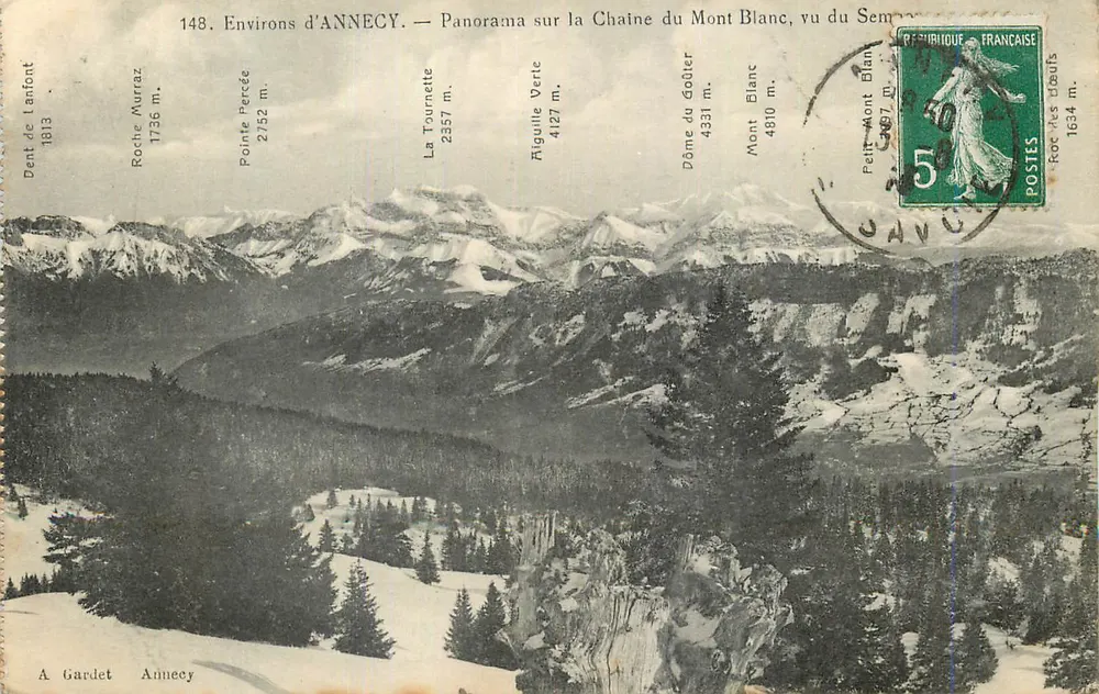 Um ANNECY — Panorama der Mont-Blanc-Kette, gesehen von Semnoz - Vorderseite