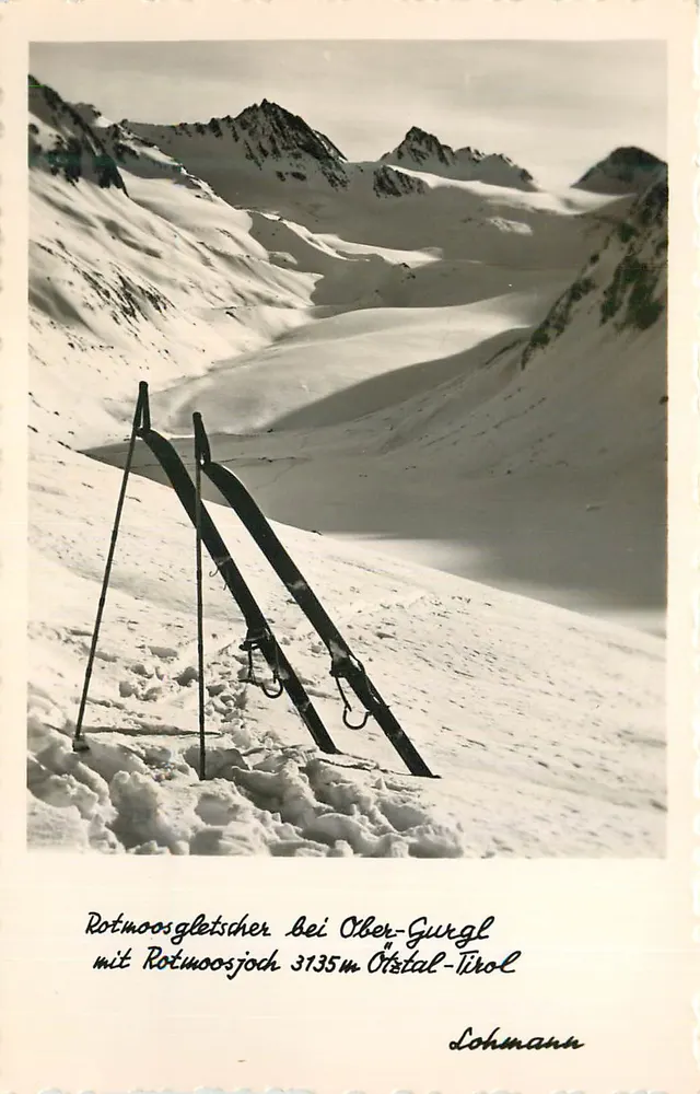 Rotmoosgletscher bei Ober-Gurgl — mit Skis in der Schneewehe — Lohmann - Vorderseite
