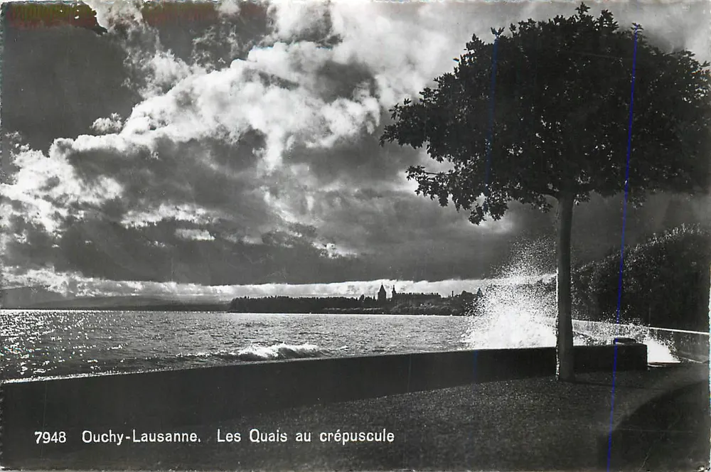 Ouchy-Lausanne — Les Quais au crépuscule — éditeur inconnu, n° 7948 - Recto