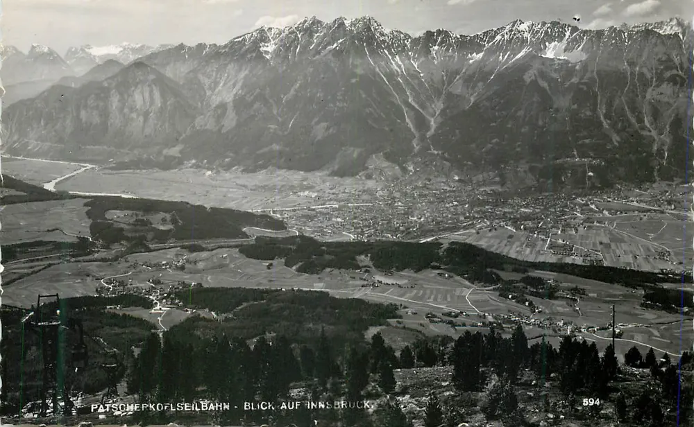 Patscherkofelbahn - Blick auf Innsbruck — vue panoramique depuis la station de téléphérique - Recto