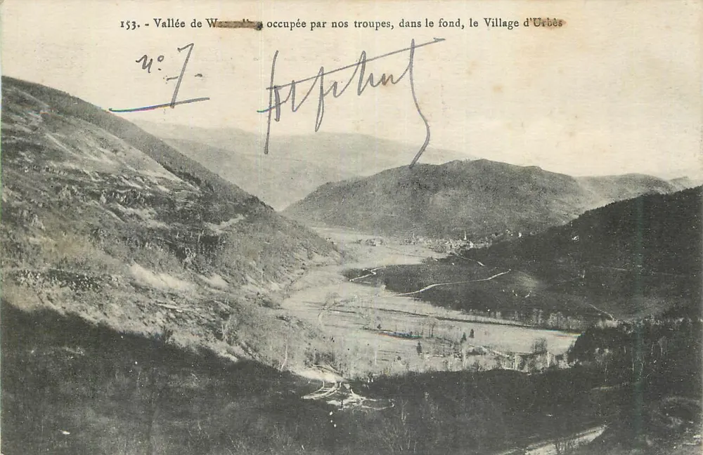 Valle di W... - occupata dalle nostre truppe, in fondo il Villaggio di Urbès — n°7 - Recto