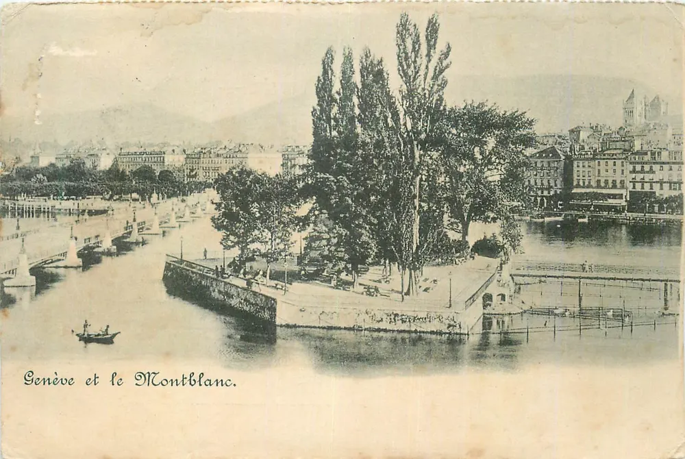 Genebra e o Monte Branco — vista do lago e das margens — sem editor ou número visíveis - Frente