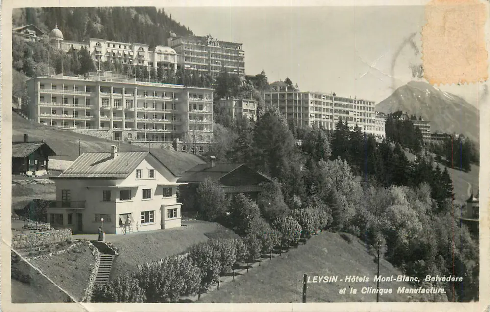 Leysin - Hotels Mont-Blanc, Belvédère und die Klinik Manufacture — Verleger auf der Karte gedruckt - Vorderseite