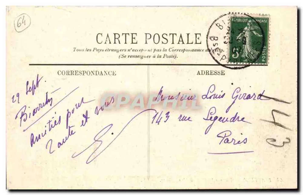 Biarritz — Vista da Praia com Maré Baixa — LL. n°48 - Verso
