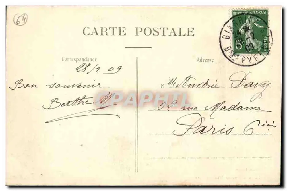 Biarritz Pittoresque — O Sol e o Mar — Edição A. Simons, N° 82 - Verso
