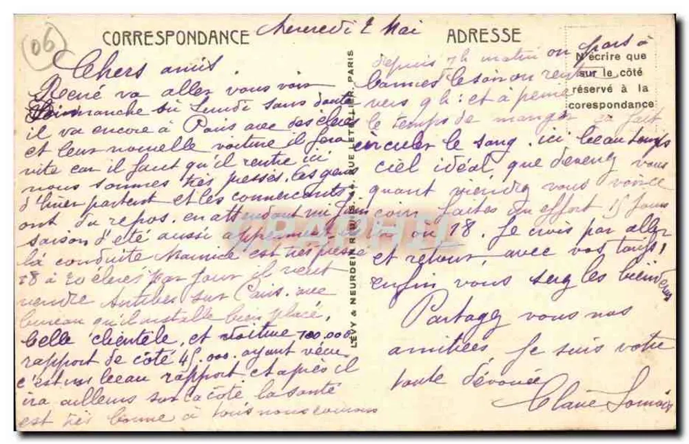 Menton — Vue sur Garavan et la Frontière Italienne — LL - Verso