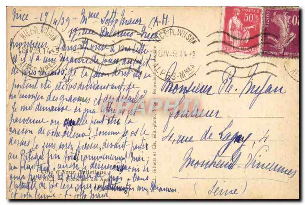 Passeio dos Ingleses — Nice — editor Gilletta, série 14 - Verso