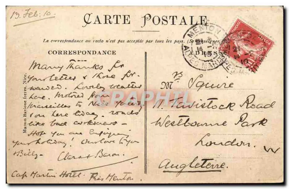 Nice — Avenue de la Gare — Taverne Gothique — n°293 - Verso