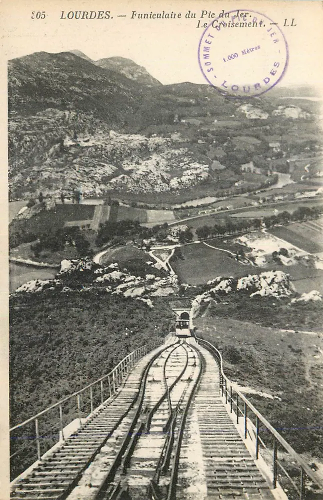 Lourdes — Funiculaire du Pic du Jer. Le Croisement — 1.000 Mètres — LL - Recto