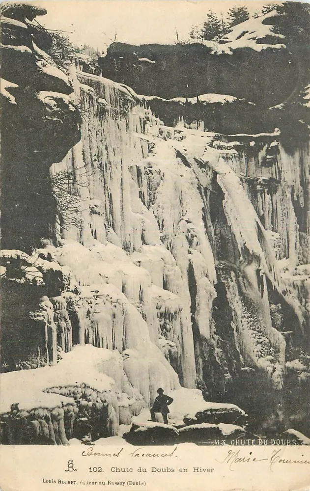 Cachoeira do Doubs no Inverno — Louis Rochet, editor em Russey (Doubs) — n° 102 - Frente