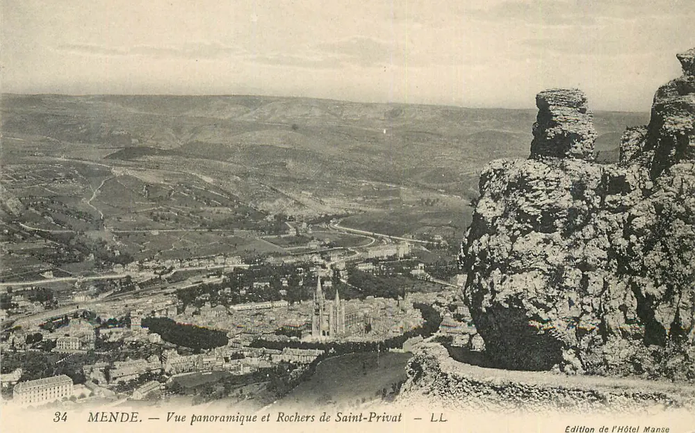 Mende — Panoramablick und Felsen von Saint-Privat — Ausgabe des Hotels Manse - Vorderseite