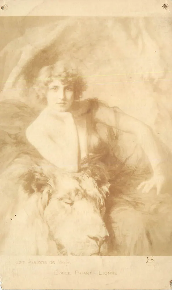 Frau auf einem Löwen — Émile Friant - Löwin — Salons de Paris - Vorderseite