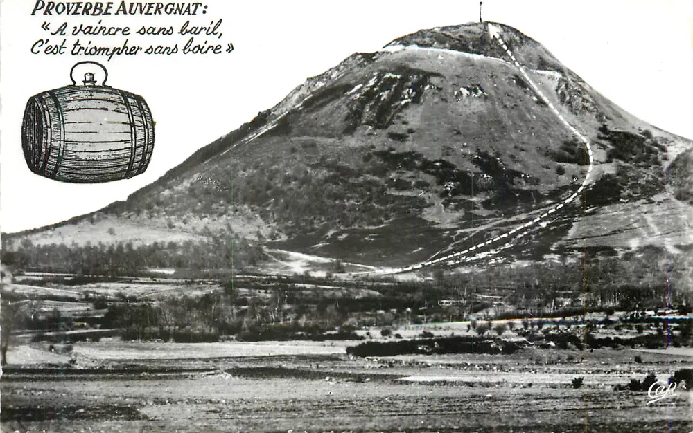 Mont Aigoual — Proverbe Auvergnat com ilustração de barril — editor 'C.A.P.' - Frente