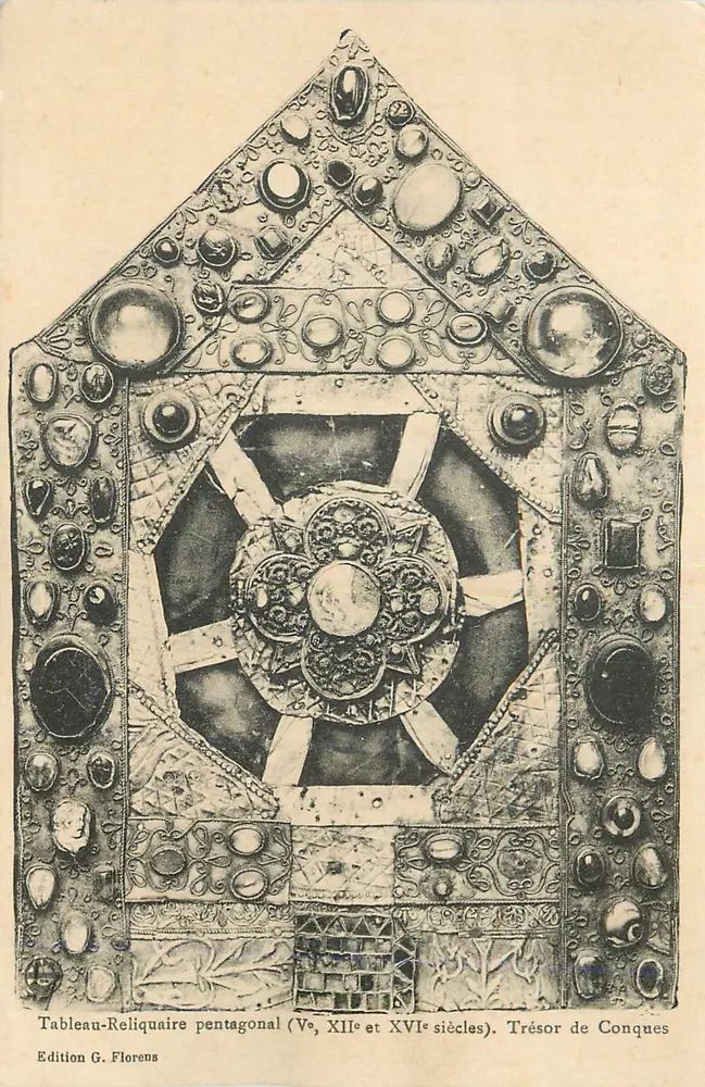 Pentagonaler Reliquien-Panel (5., 12. und 16. Jahrhundert). Schatz von Conques — Edition G. Florens - Vorderseite
