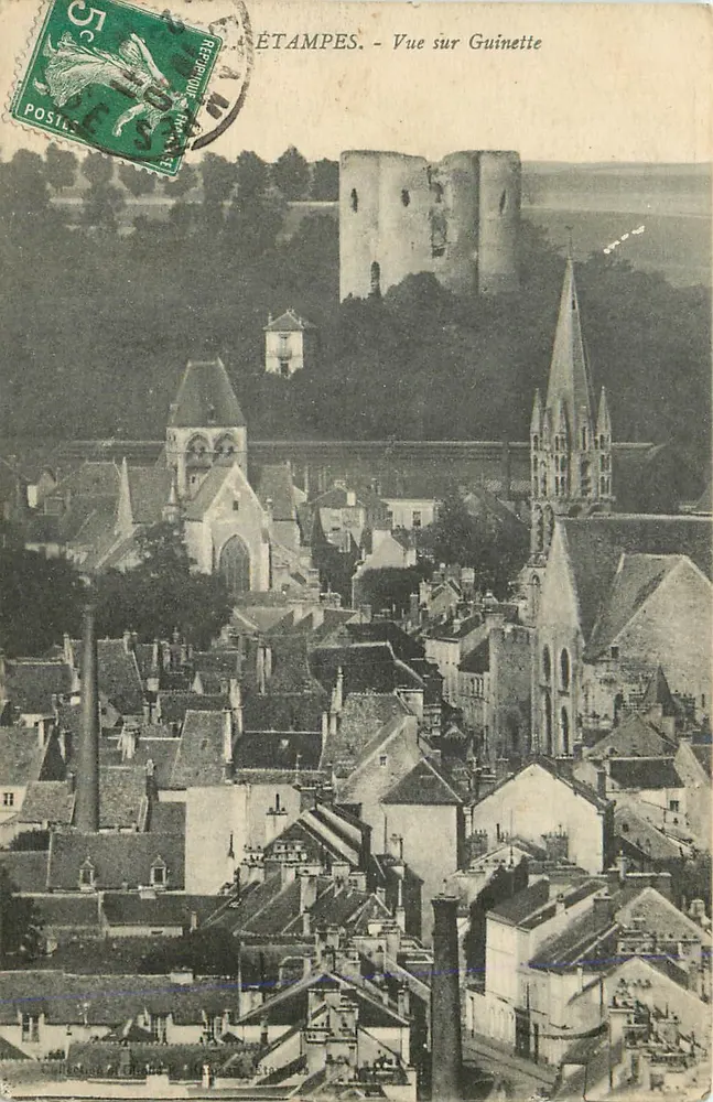 Étampes - Vista sobre Guinette — vista panorâmica com castelo e igreja - Frente
