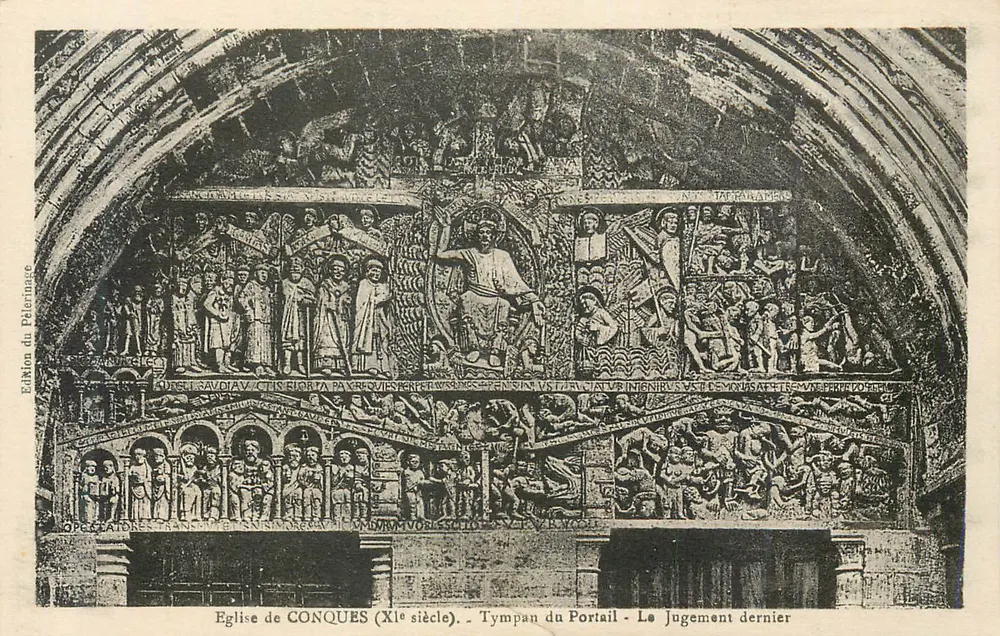 Kirche von CONQUES (11. Jahrhundert) — Tympanon des Portals — Das letzte Gericht — Edition des Pilgerreises - Vorderseite