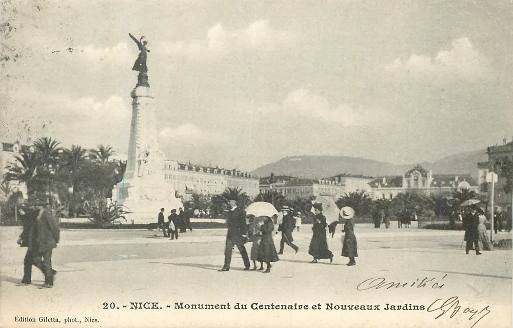 Nice — Denkmal des Centennaires und neue Gärten — Edition Giletta, phot., Nice - Vorderseite