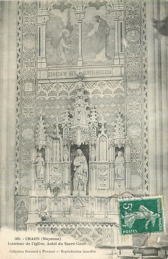 Craon (Mayenne) — Innenansicht der Kirche. Altar des Heiligen Herzens — Sammlung Drouard à Pouancé - Vorderseite