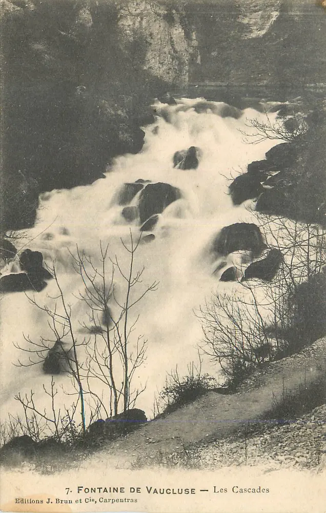 Fontaine de Vaucluse — As Cataratas — Edições J. Brun et Cie, Carpentras, n°7 - Frente