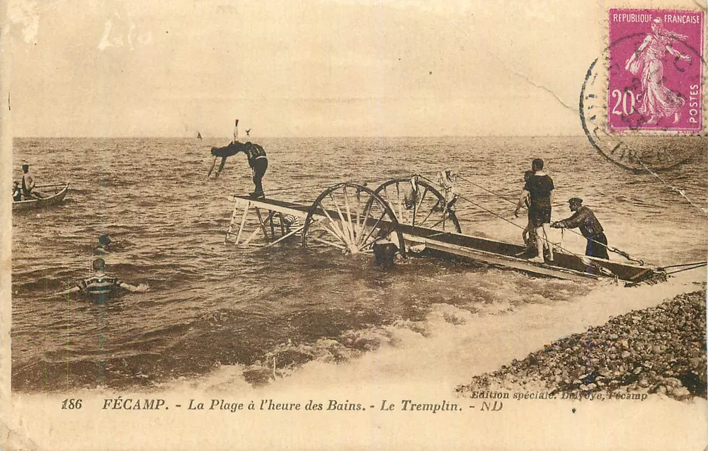 FÉCAMP. - La Plage à l'heure des Bains. - Le Tremplin. - Édition spéciale, Dufroye, Fécamp - Vorderseite