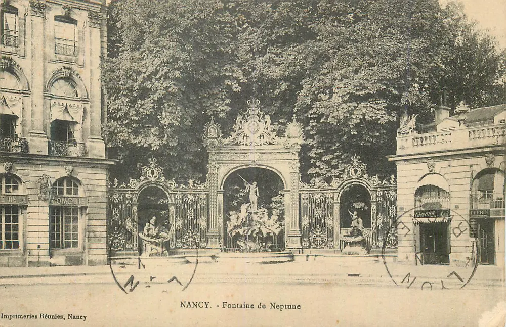 NANCY - Fonte de Netuno — Imprimeries Réunies, Nancy - Frente