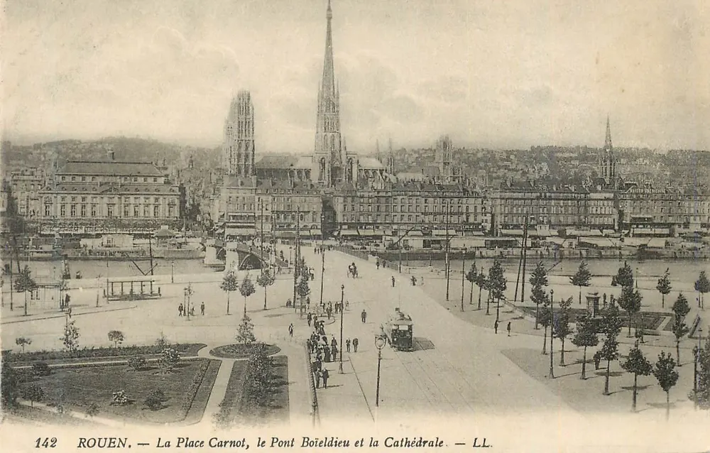 Rouen — Place Carnot, Pont Boieldieu und Kathedrale — LL. n°142 - Vorderseite
