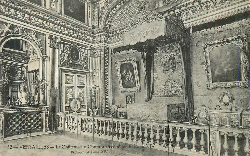 Versailles — Das Schloss. Das Schlafzimmer von Ludwig XIV — A. T. - Vorderseite