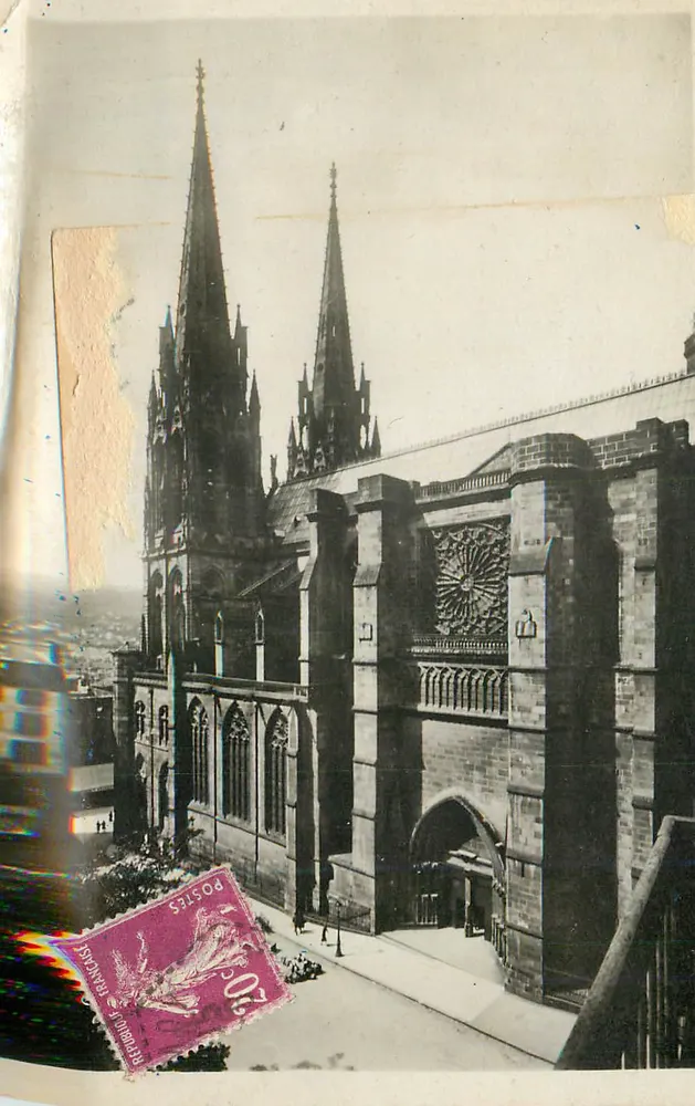 Cathédrale Notre-Dame de Lyon — façade ouest avec rosace — éditeur impr. sur la carte - Frente
