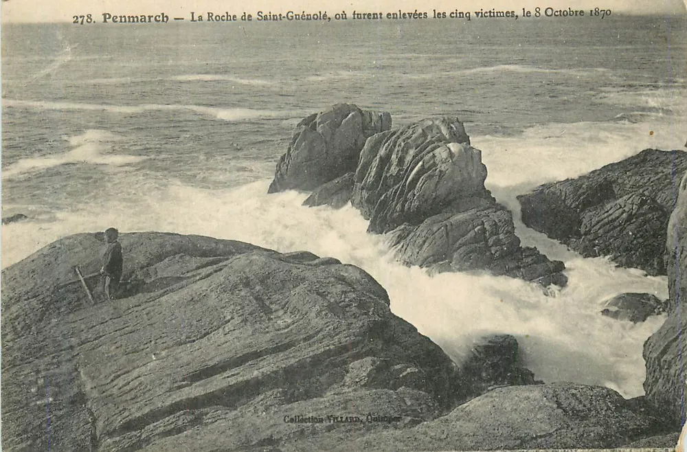 Penmarc'h — A Rocha de Saint-Guénolé, onde foram levadas as cinco vítimas, em 8 de outubro de 1870 — Collection Villand, Guéhenneuc - Frente